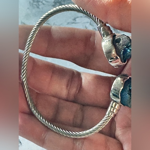 BRACELET CUFF SILVER TONE 6.75 DRUZY BLUE TWISTED ROPE 4139 B - Picture 6 of 13